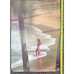 Vintage Hawaii Beach Poster Tropical Photograph 34" x 24" Native Hawaiian Woman